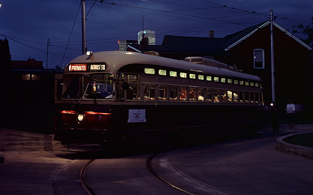 PCC streetcar at night